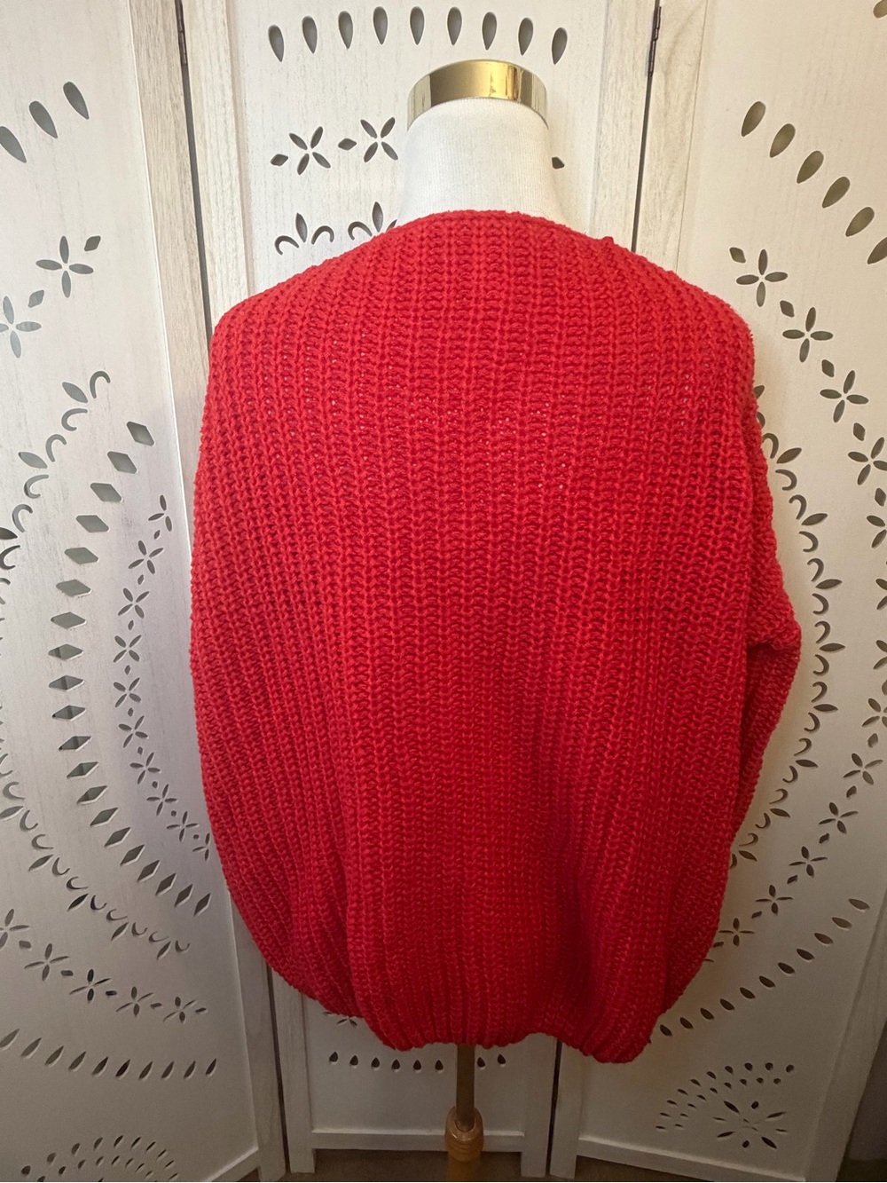 Red Women's Chunky Knit Cardigan Sweater - Picture 6 of 9